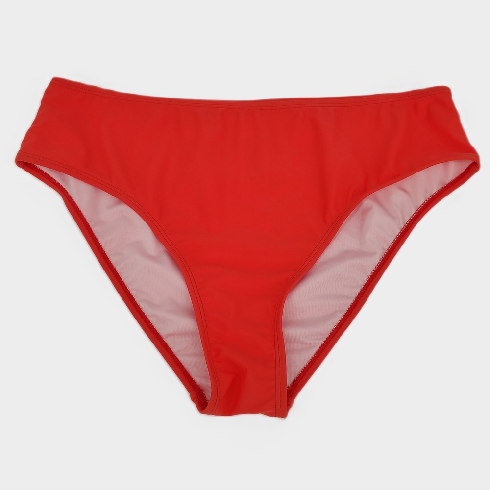 Cupshe High Waisted Bikini Swim Bottom Large Red Stretch Lined Full Coverage New